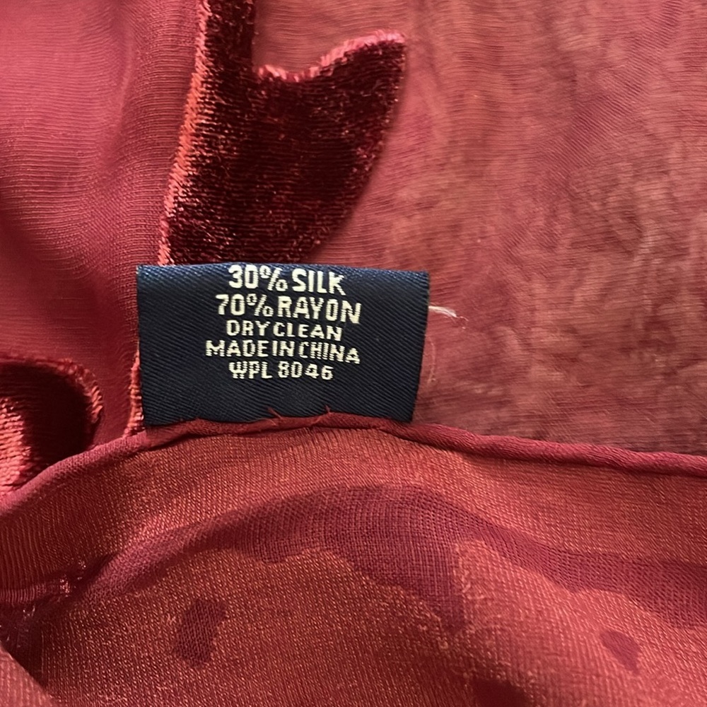 Charter Club Burgundy Silk Fringe Wrap Scarf - Picture 7 of 8